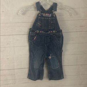 Baby GAP Size 12-18 Months Blue Overalls W/Butterfly & Floral Embroidery